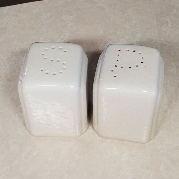 White Square Ceramic Salt & Pepper Shaker Set 2¾" Art Deco - Picture 1 of 8